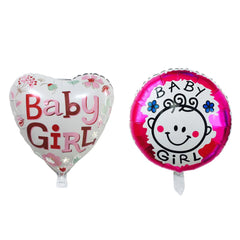 Set 2 Baloane din Folie Metalizata, Kaveny, Figurine Inima si Cerc, Tema Botez Fetita, 45 cm, Ambalaj Individual, Pai Inclus, Umflare cu Aer sau Heliu, Roz