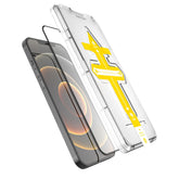 Set 2 folii sticla securizata cu sistem de montare usor si rapid Full Cover 3D Kaveny compatibila cu Apple iPhone 12 Pro Max Negru
