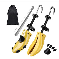 Set 2 Sanuri/Calapoade Reglabilile, Kaveny, pentru Alungit si Largit Pantofi, Geanta si Incaltator Incluse, Universale, Unisex, din ABS Premium, Arc, Marime 40 - 47, Galben/Negru
