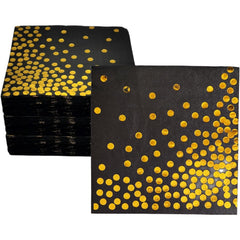 Set 20 de Servetele de Masa, Kaveny, Imprimeu cu Buline Aurii, din Hartie, 17 x 17 cm, Negru