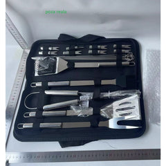 Set 20 Ustensile pentru Gratar, Kadeny, din Otel Inoxidabil, Geanta Oxford, Argintiu