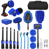 Set 25 Accesorii pentru Curatare Auto, Kadeny, din PP si Microfibra, Interior/Exterior, 30 x 24 x 12 cm, Albastru/Negru