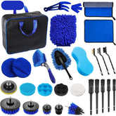 Set 29 Accesorii pentru Curatare Auto, Kadeny, din PP si Microfibra, Interior/Exterior, 30 x 24 x 12 cm, Albastru/Negru