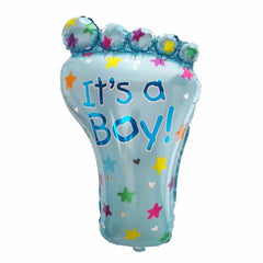 Set 3 Baloane din Folie Metalizata, Kaveny, Figurine Picior 46x79 cm, Inima 45cm, Stea 45cm, Model It's a Boy, Tema Gender Reveal, Ambalaj Individual, Pai Inclus, Umflare cu Aer sau Heliu, Albastru