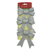 Set 3 fundite pentru brad, Argintii, cu sclipici, 10 x 11 cm, din poliester, Kaveny