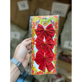 Set 3 fundite pentru brad, Rosii, design cu linii aurii , 11 x 14 cm, din poliester, Kaveny