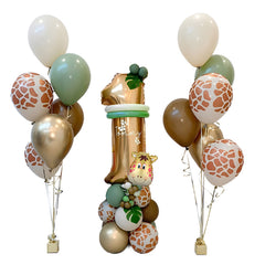 Set 30 Baloane Folie si Latex, Kaveny, Tematica Prima Aniversare, Baloane Latex 30cm, 25cm, Figurina Girafa 32x34 cm, Frunza Palmier 15 cm, Cifra 1 76 cm, Multicolor