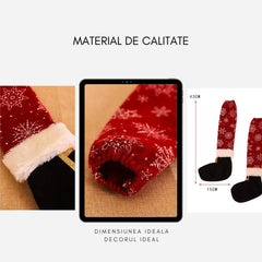 Set 4 decoratiuni tip soseta pentru scaune Kadeny, tematica Craciun, material textil/poliester, 15 x 43 cm, rosu