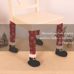 Set 4 decoratiuni tip soseta pentru scaune Kadeny, tematica Craciun, material textil/poliester, 15 x 43 cm, rosu