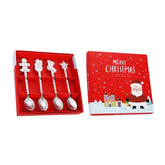 Set 4 Lingurite, Kadeny, Tema Craciun, din Otel Inoxidabil, 4 Modele Festive, Cutie Cadou, 14 x 14 x 2.5 cm, Argintiu