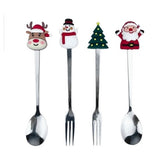 Set 4 Tacamuri, Kadeny, cu Figurine de Craciun, din Otel Inoxidabil, 2 Furculite, 2 Linguri, Cutie Festiva, 13.5 cm, Rosu