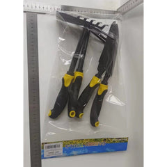 Set 4 Unelte de Gradina Kadeny, pentru Plantare, Prelucrare Sol si Ingrijire Plante, Material PVC Carbon, Grebla, Sapaliga cu Cap Dublu, Lopata Mica, Lopata Lata, 43 x 11 cm, Negru/Galben