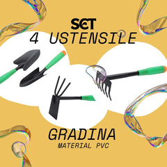 Set 4 Unelte de Gradina Kadeny, pentru Plantare Prelucrare Sol si Ingrijire Plante, Material PVC si cardboard, 31.5 x 8.5 cm, verde