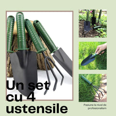 Set 4 Unelte de Gradina Kadeny, pentru Plantare Prelucrare Sol si Ingrijire Plante, Material PVC si cardboard, 25 x 8.5 cm, verde