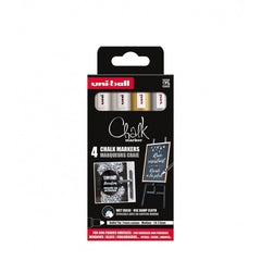 Set 4x Marker cu creta UNI Chalk PWE-5M ASSF46, 1.8-2.5mm, alb, auriu, argintiu