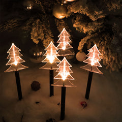 Set 5 Lampi LED cu baterii, de exterior Model Brad, pentru gradina, Kaveny, 35.5 cm, Alb Cald