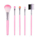 Set 5 Pensule de Machiaj, Kaveny, de Voiaj, pentru Fard si Pudra, din Par Sintetic, Roz