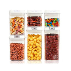 Set 6 Recipiente din Plastic, Kadeny, pentru Alimente/Obiecte, Inchidere Ermetica, 2 x 0.5l, 2 x 0.8l, 2 x 1.2l, Capac Alb, Transparent