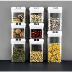 Set 6 Recipiente din Plastic, Kadeny, pentru Alimente/Obiecte, Inchidere Ermetica, 2 x 0.5l, 2 x 0.8l, 2 x 1.2l, Capac Alb, Transparent