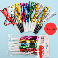 Set 6 Fluiere Party cu Franjuri, Kaveny, din Plastic, Multicolor