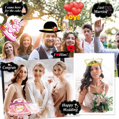 Set 60 de Accesorii pentru Petrecere, Kaveny, Tematica Nunta, Props pentru Coltul de Poze, Ochelari, Palarii, Mustata, Cravata, pentru Evenimente, Multicolor