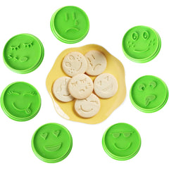 Set 7 Forme de Prajituri, Kadeny, Model Emoticoane Smiley Face, Diferite Expresii, 7.7 x 1.5 cm, din PP, Verde