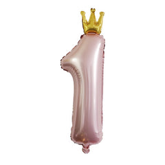 Set 8 Baloane din Folie Metalizata si din Latex, Kaveny, Figurine Cifra 1 Printesa 91cm, Stea 45 cm si Cerc 55 cm, Baloane Latex 30 cm, Tema Prima Aniversare, Ambalaj Individual, Pai Inclus, Umflare cu Aer sau Heliu, Roz