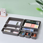 Set 8 cutii depozitare, pentru sertar, cosmetice, ustensile bucatarie, textile, plastic, gri, Kaveny, 23.5 x 16 cm
