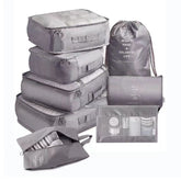 Set 8 huse organizare bagaj Kaveny, material poliester, impermeabil, cu fermoar, pentru calatorii sau dulap, sac pentru pantofi inclus, pliabil, gri