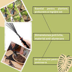 Set 9 Unelte de Gradina Kadeny, pentru Plantare Prelucrare Sol si Ingrijire Plante, Material PVC si cardboard, 25 x 14.5 cm, negru