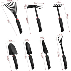Set 9 Unelte de Gradina Kadeny, pentru Plantare Prelucrare Sol si Ingrijire Plante, Material PVC si cardboard, 25 x 14.5 cm, negru