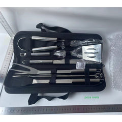 Set 9 Ustensile pentru Gratar, Kadeny, din Otel Inoxidabil, Geanta Oxford, Argintiu