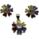 Set Argint 925 Flori Multicolore cu Mijloc Alb Model 1, 5.12 g