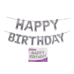 Set 13 Baloane Folie, Kaveny, Tip Ghirlanda, Model Happy Birthday, 40 cm, Argintiu