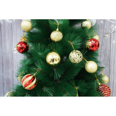 Set brad artificial de Craciun si elemente decorative tip pin, inaltime 210 cm, diametru 115 cm, 350 ramuri cu ace 3D 12 cm, Kadeny, verde, suport metalic inclus