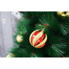 Set brad artificial de Craciun si elemente decorative tip pin, inaltime 210 cm, diametru 115 cm, 350 ramuri cu ace 3D 12 cm, Kadeny, verde, suport metalic inclus