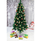 Set brad artificial de Craciun si elemente decorative tip pin, inaltime 210 cm, diametru 115 cm, 350 ramuri cu ace 3D 12 cm, Kadeny, verde, suport metalic inclus