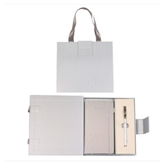 Set cadou stilou alb/auriu + agenda mate A6 Cresco Classic Premium 8300222 CL-06, cutie argintie magnet