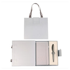 Set cadou stilou argintiu + agenda mate A6 Cresco Tytan Premium 850108-1, cutie argintie magnet