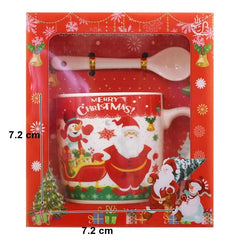 Set cana ceramica cu lingurita Kadeny, 200 ml, tematica Mos Craciun cu sanie, multicolor
