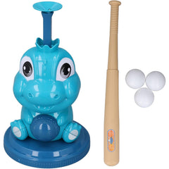 Set de Baseball 5 Piese pentru Copii, Kaveny, Jucarie Dinosaur Press, 14x23 cm, Verde/Albastru