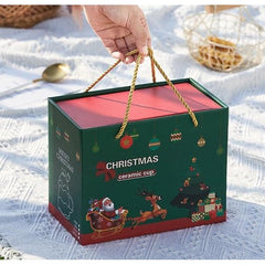 Set de Ceai, Kadeny, Tema Craciun, Ceainic 420 ml, Cana 310 ml, Farfurie, din Portelan, Model Happy Christmas, Rosu