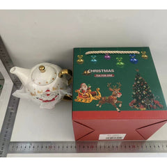 Set de Ceai, Kadeny, Tema Craciun, Ceainic 420 ml, Cana 310 ml, Farfurie, din Portelan, Model Mos Craciun, Alb