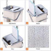 Set de curatenie Kaveny, mop si galeata, galeata 6 l, 2 rezerve microfibra incluse, design modern, pentru interior, material plastic, peri sintetici, plat, cu storcere, bej