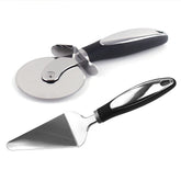 Feliator si Lopatica pentru Pizza, Kaveny, set din 2 ustensile, Otel Inoxidabil, Maner Antiderapant, 26.5 x 8 x 3 cm, Negru