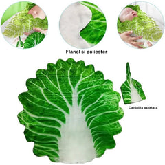 Set patura flanel si caciula Kaveny, forma frunza de salata, pentru nou-nascuti, material poliester, 85 cm, verde