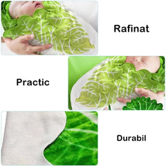 Set patura flanel si caciula Kaveny, forma frunza de salata, pentru nou-nascuti, material poliester, 85 cm, verde