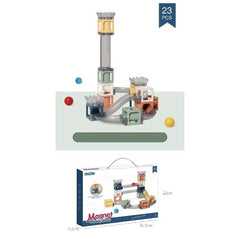 Set piese magnetice de constructie, Kaveny, Cu tobogane si bile, 23 piese, Multicolor