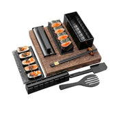 Set ustensile pentru facut sushi Kaveny, 10 piese, forma inima inclus, 3 forme clasice, extensibil, finisaj lucios, material ABS, curatare usoara, negru