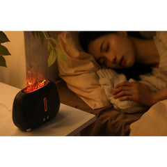 Umidificator de tip flacara, Kaveny, cu aromaterapie, 7 culori, 250 ml, negru